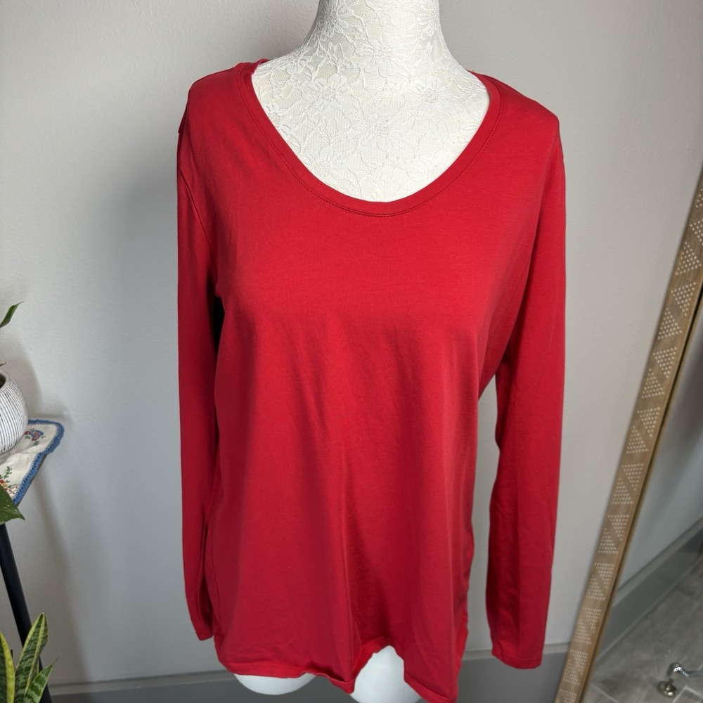 Lands' End Women's XL 18 ~ Red Cotton Blend Long Sleeve V Neck T-Shirt